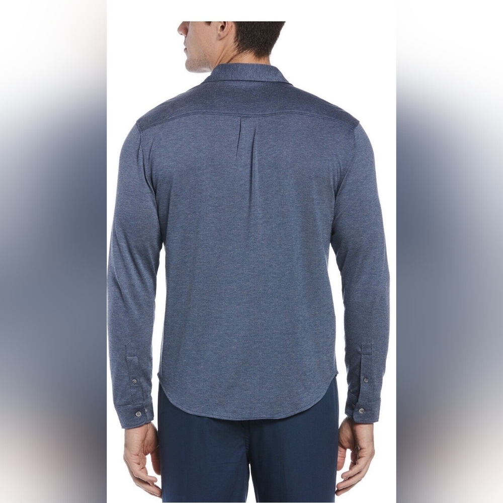 PGA TOUR | Heather Mood Blue Eco Crossover-Knit Long-Sleeve Golf Shirt - Men